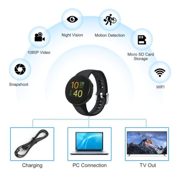 1080P HD Mini HD WiFi Smart Watch Spy Camera with Mobile Connectivity - Image 5