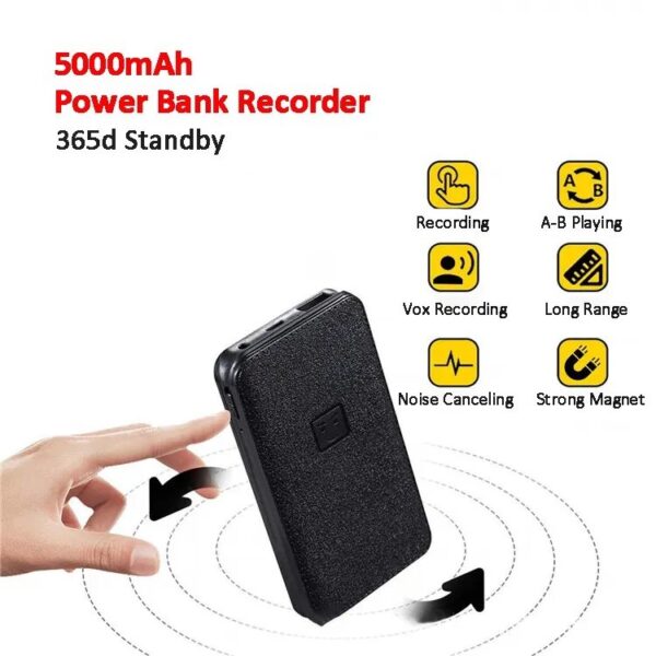 Power Bank Audio Recorder, 12 Days Long Lasting Battery Backup Spy Voice Recorder, Voice Activated Audio Recording with Sensitive Noise Recording Mode, 32gb Inbuilt Memory 5000 mAh Power Bank Spyware Microphone Recorder - Image 6