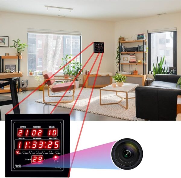 Full HD WiFi Digital Wall Clock Spy Camera with Audio Recording, 160° Wide Angle Digital Wall Clock Hidden Camera, Wall Clock Spy Camera 24x7 Recording Live Monitoring Motion Detection Loop Recording 64 GB Inbuilt Memory - Image 3