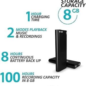 Mini Small Spy Voice Recorder up to 8 Hours Battery Backup, Inbuilt Memory 8GB Spy Voice Recorder, Intelligent Dynamic Microphones Noise Reduction 360 Degree Panoramic Recordings