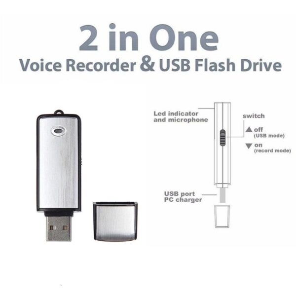 Spy USB Voice Recorder Pen Drive Flash Drive with Sensitive Noise Recording Mode, Voice Activated Audio Recording, 8 Hours Battery Backup - Image 6