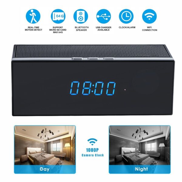 1080P FHD WiFi Spy Camera Bluetooth Speaker Hidden Camera, Digital Clock Night Vision Spy Camera, Spy Camera Audio Video Recording, 18 to 20 Days Loop Recording - Image 6