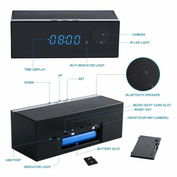 1080P FHD WiFi Spy Camera Bluetooth Speaker Hidden Camera, Digital Clock Night Vision Spy Camera, Spy Camera Audio Video Recording, 18 to 20 Days Loop Recording - Image 11