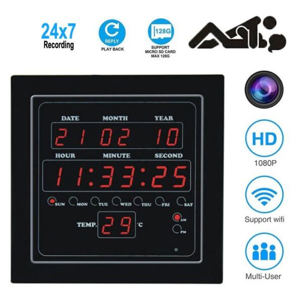 Full HD WiFi Digital Wall Clock Spy Camera with Audio Recording, Digital Wall Clock Hidden Camera Watch Live Motion Detection Loop Recording 32 GB Inbuilt SD Card Memory for Home - Image 2